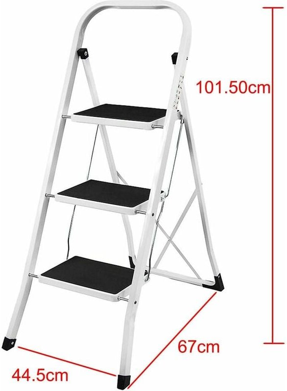 Trittleiter Klappbar 3 Stufen, Stahl Klappstufen mit Breitem Padel, Anti-rutschfest Haushaltstritt Stehleiter Stabile Le...