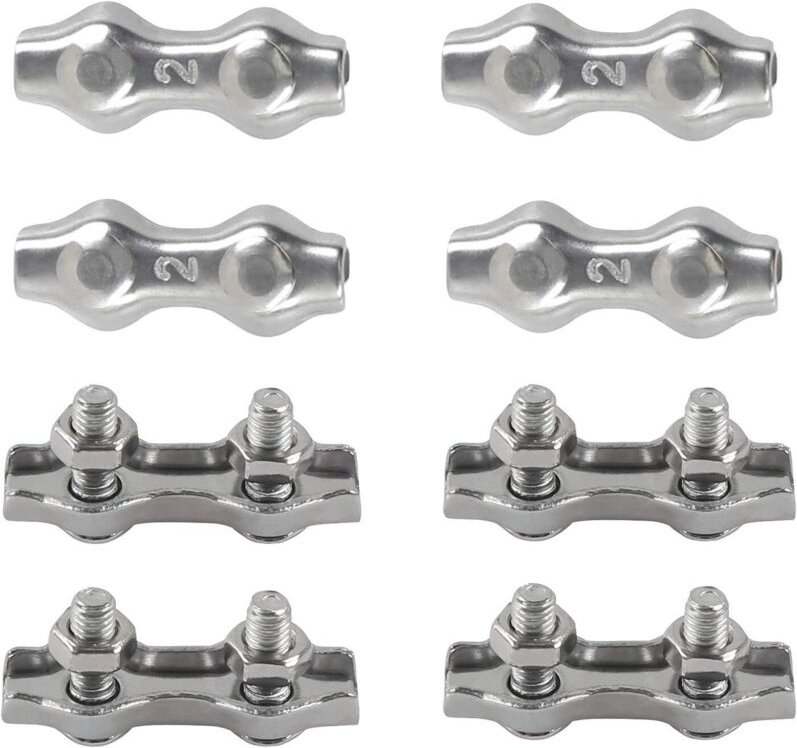 M2-Doppelklemmen, Kabelklemmen aus Edelstahl 304, Doppelklemmen für Drahtseile, Wäscheleinen, Hängesonnensegel, feste Te...