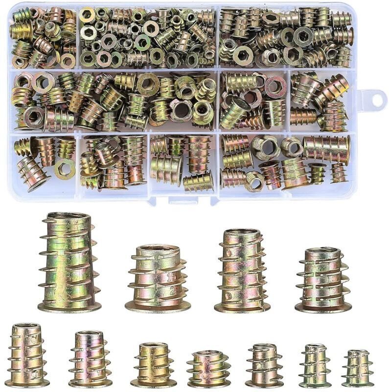 230 Stück Gewindeeinsätze für Holz, Sechskantmuttern aus Zinklegierung, Außengewindeeinsätze, Innensechskantmuttern M4/M...