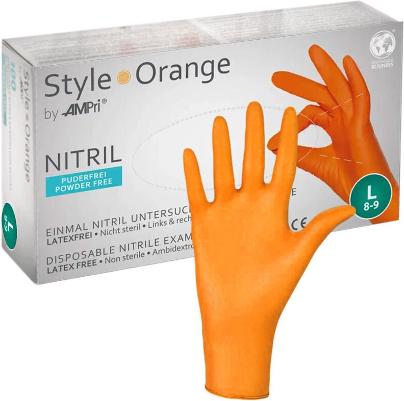 Ampri Style orangefarbene Nitrilhandschuhe Größe L, 100 Stück