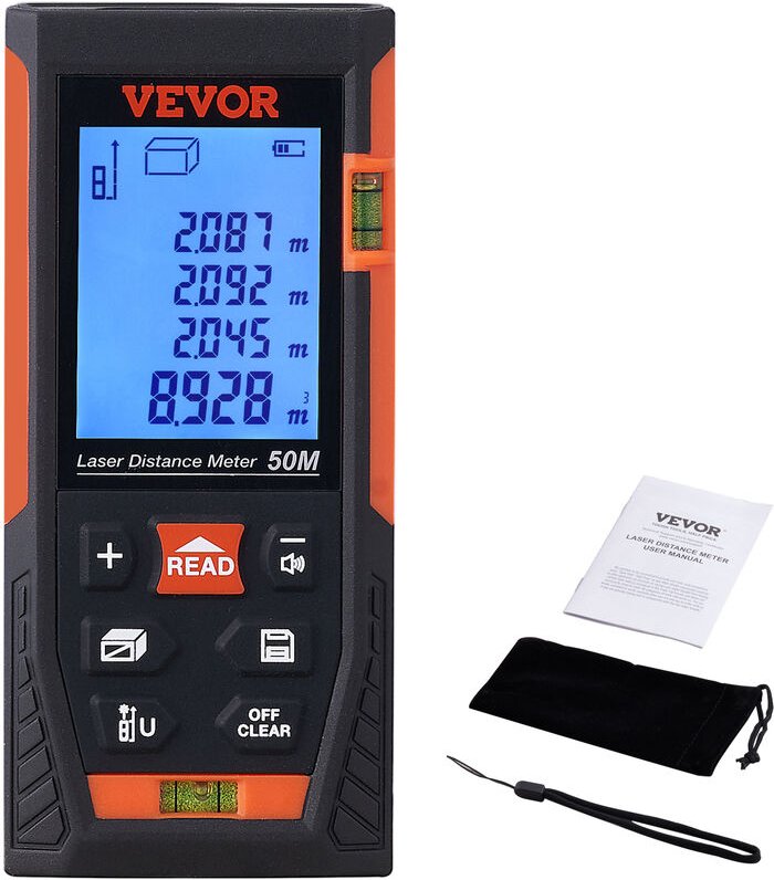 VEVOR Profi Laser Entfernungsmesser Distanzmessgerät (2" LCD-Display, Fläche, Entfernung, Volumen Pythagoras, max. Messb...