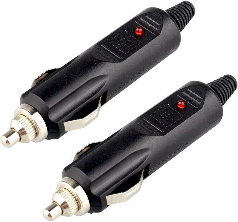 2er-Pack DC 12 V Zigarettenanzünder-Stecker mit roter 10 A-Sicherung und LED-Betriebsanzeige