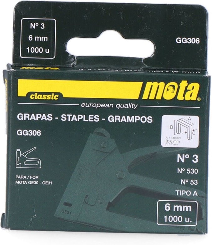 EDM - Heftklammern Anzahl 3, 6mm, 1000 Stück Mota Werkzeuge 89079