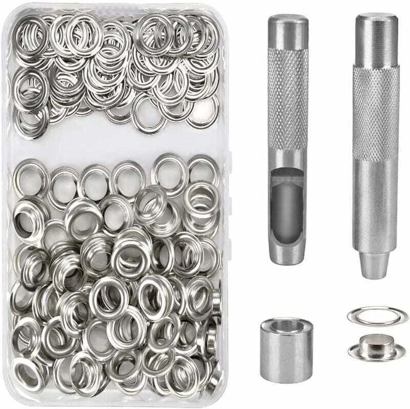 Ösen-Set mit 100 Metallösen, 14-mm-Ösen-Set für Segeltuch, Planen und Zeltreparaturen, Silber