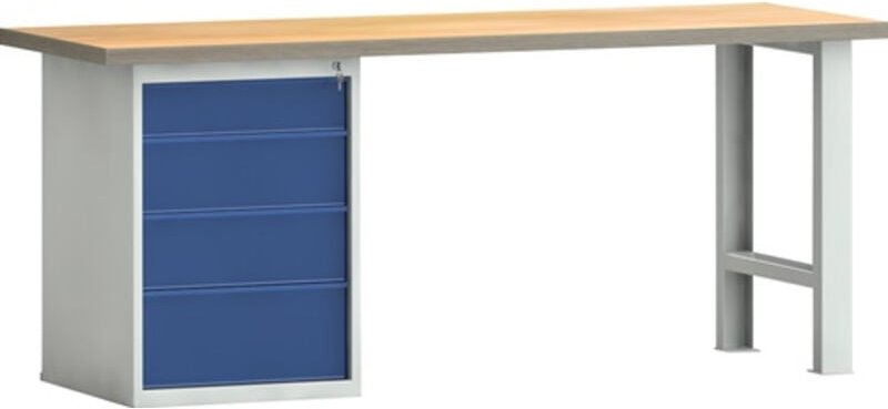 Klw-lutz betriebseinrichtungen Werkbank pw 700 B2000xT700xH840mm Buche Multiplex lichtgrau enzianblau 4 Schubl. - WNS515...