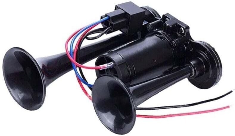 Doppelhorn 600dB, extrem leistungsstark, mit Kompressor, für Autos, Motorräder, LKWs, Züge und Boote, 12V (schwarz)