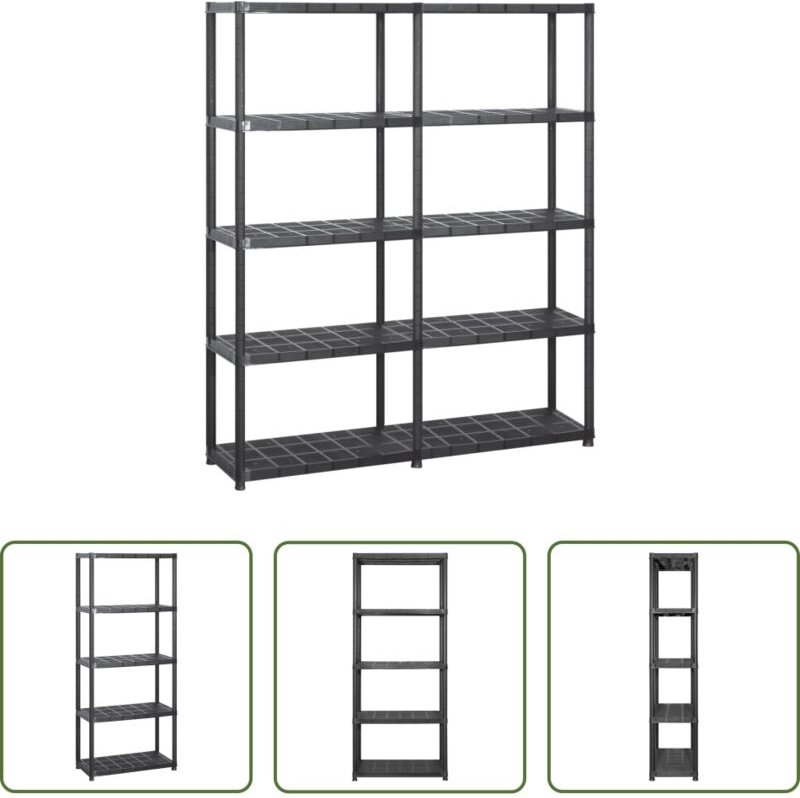 vidaXL Lagerregal mit 5 Böden Schwarz 142x38x170 cm Kunststoff