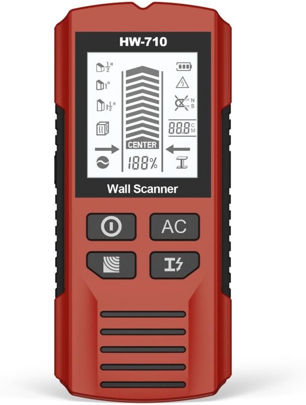 5-in-1 Wanddetektor, Ständer- und Dübeldetektor, Messinstrument, wandmontierter Metalldetektor (rot)
