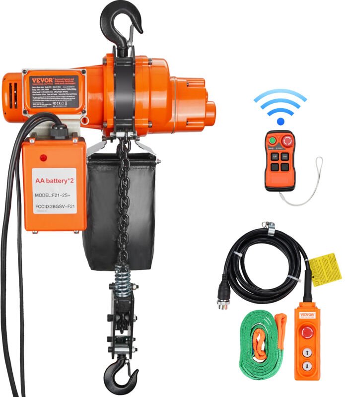 VEVOR Elektrischer Kettenzug, 998 kg Tragkraft, 6 m Hubhöhe, 11.500 U/min, Hebezug mit Kette, 100 m kabellose und 4,5 m ...