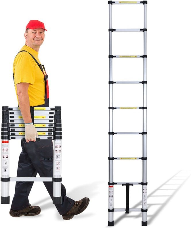 Wolketon Teleskopleiter Klappbar 3,2M Multifunktionsleiter Aluminium Anlegeleiter Mehrzweckleiter Ausziehbare Leiter