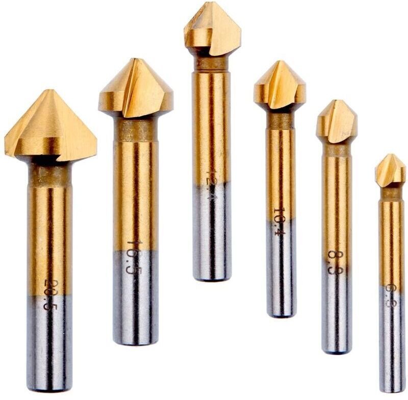 Kegelfräser für Metall und Holz, Titanbohrer zum Anfasen von Metall, HSS 90°, 6,3 mm, 8,3 mm, 10,4 mm, 12,4 mm, 16,5 mm,...