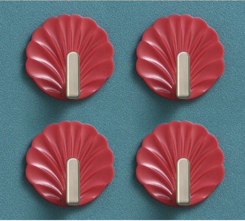 Linghhang - 4 Stück Wandhaken in Muschelform – Rot, Wandhaken in süßer Form, selbstklebende Haken zum Aufhängen für Hand...