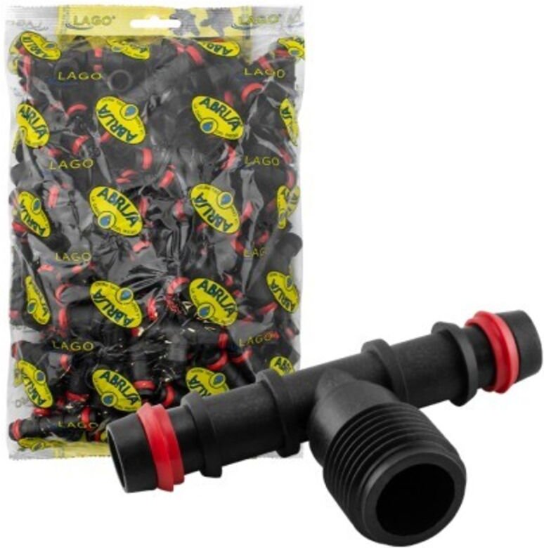 Männliches T-Stück mit Sicherheitsring, Beutel 100 Stück - 16 mm - 1/2", ABRISA