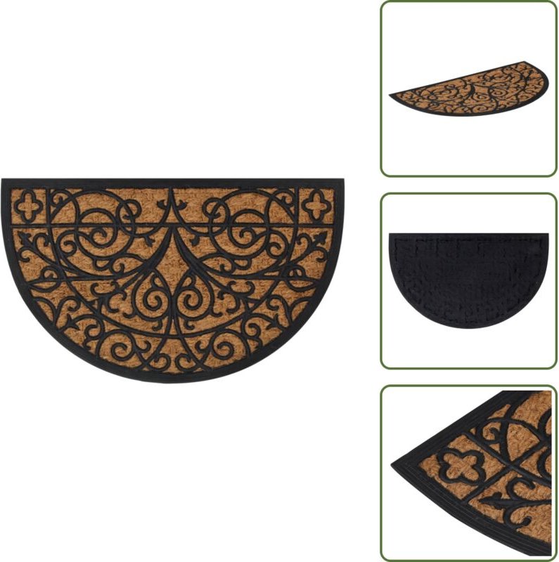 The Living Store Fußmatte Halbrund 45x75 cm Gummi und Kokosfaser - Gummi Fußmatte - Kokosfaser Matte - Eingangsmatte - T...