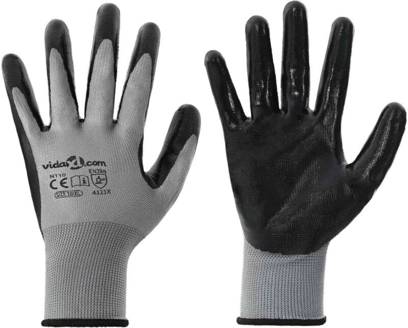 Arbeitshandschuhe 24 pcs Grau und Schwarz 10 / XL Polyester vidaXL