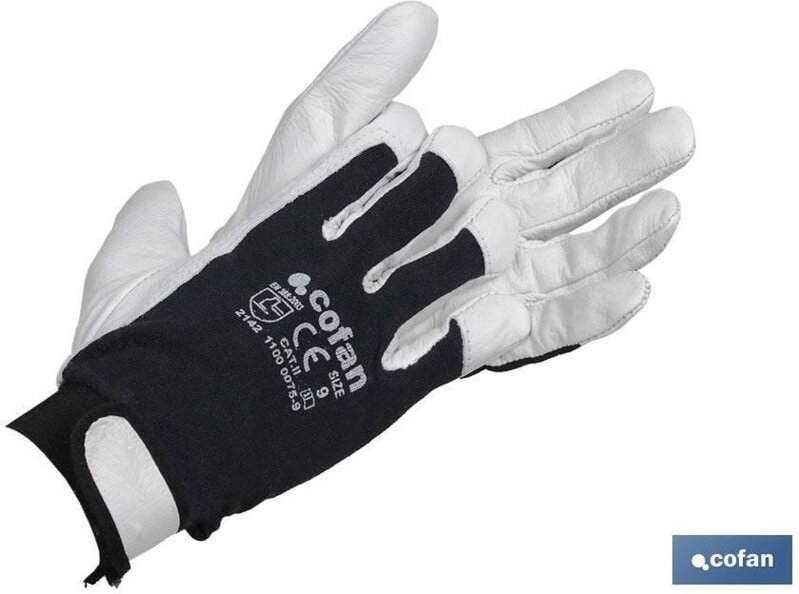 Blisterhandschuh aus Rindsleder, Stoffrücken und Klettverschluss, Größe 9