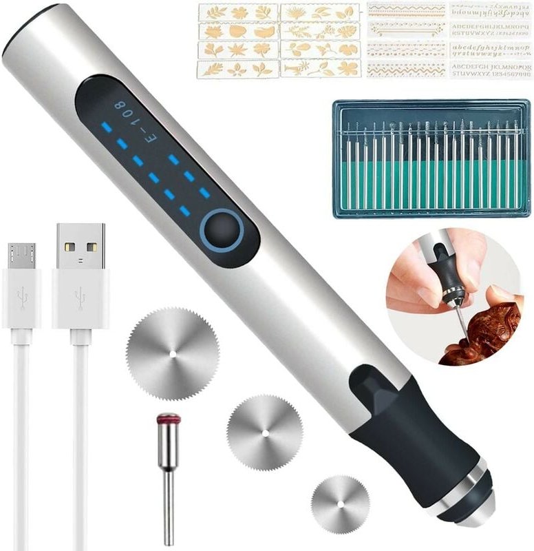 Elektrischer Graveur- Gravur Carve Werkzeug, Mini Stift Schnurlos Graveur, Silber
