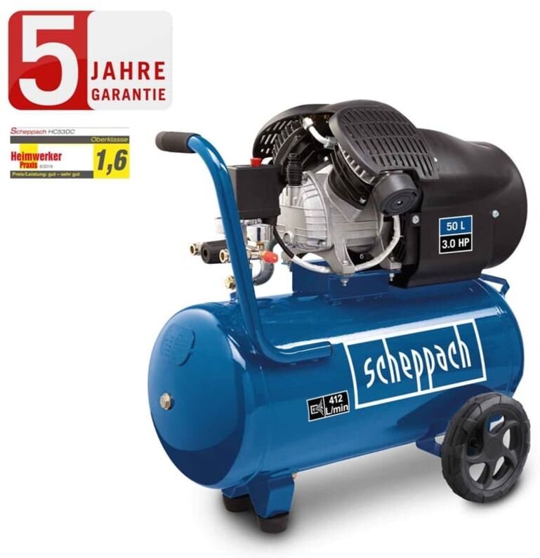Scheppach Kompressor 50 L Luftkompressor 10 bar Druckluft 3PS - 412L/min HC53DC