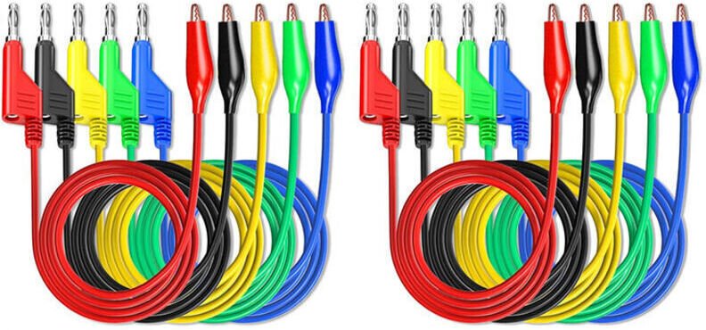 10 Bananenstecker mit Krokodilklemmen, 5 farbige flexible Kabel für 500V/5A Multimeter