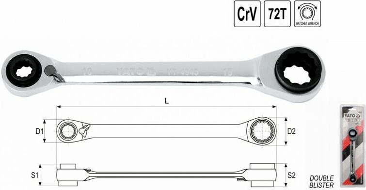 Yato - Multi Doppelring Ratschenschlüssel Doppel Schlüssel Gerüstbauratsche 10-13-17-19 mm CrV