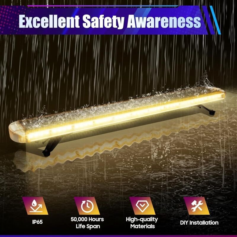 96 LED Rundumleuchte Warnbalken, Gelbe Warnblinkleuchte mit 16 Modi & IP65, Fehleralarm-Dachleiste, LED Balken Lichtbalk...