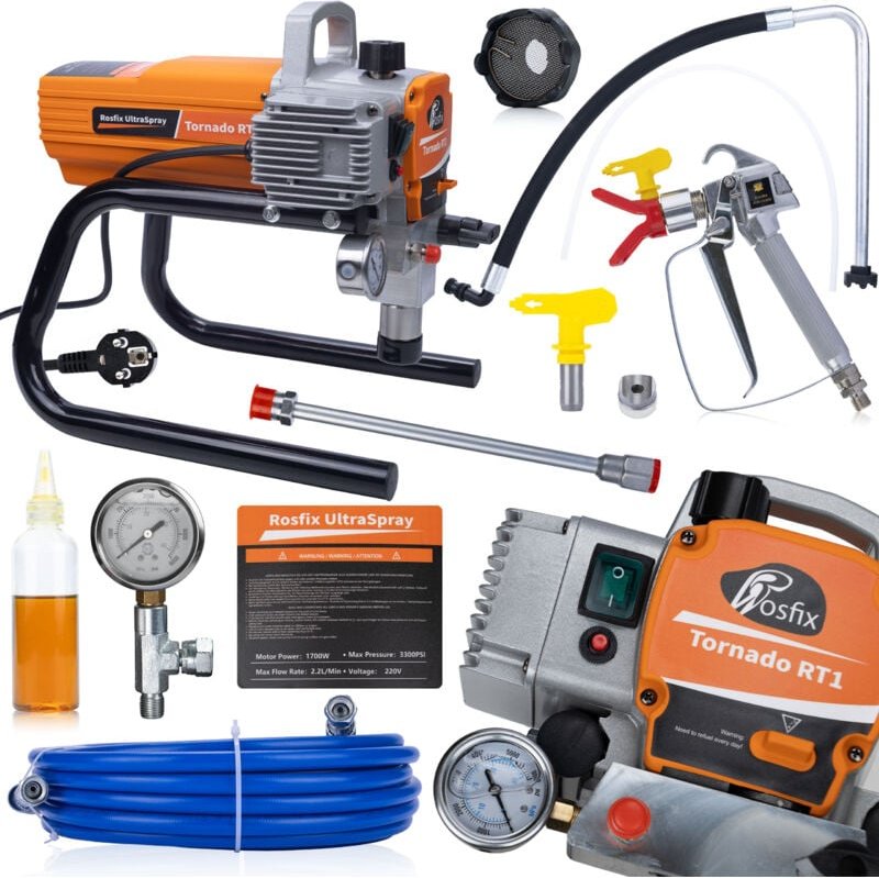 Rosfix Tornado RT1 – Farbspritzgerät 1700W, 22MPa, 2,2L/min Wände, Decken, große Flächen Malerwerkzeug Set
