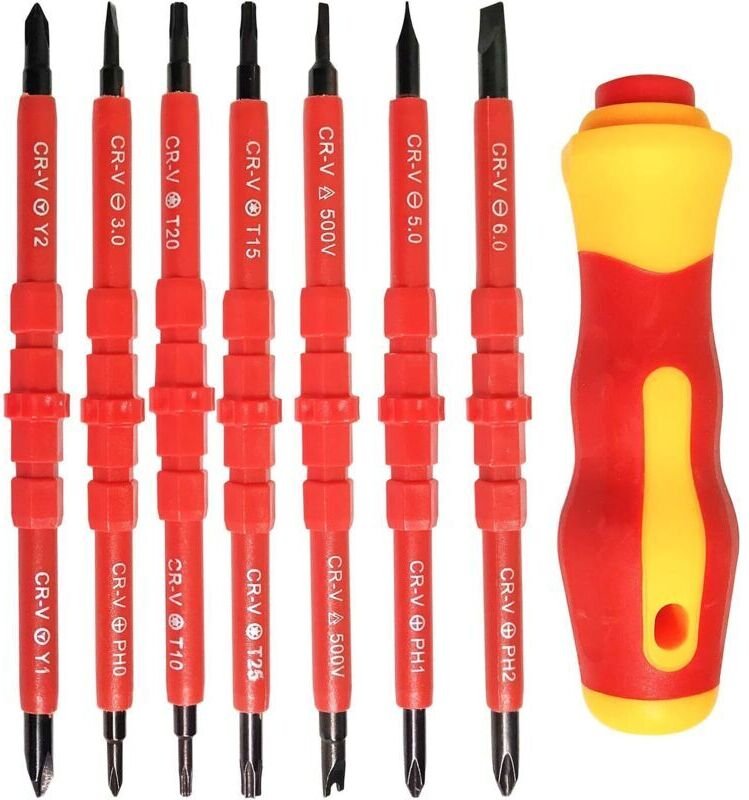 Vtizikl Jeu de tournevis d'électricien isolés 7 pièces, outil de réparation d'électricien multifonctionnel en alliage 14...