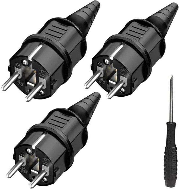 3-fach Netzstecker (männlich), Netzsteckdose, spritzwassergeschützt, geeignet für 6-16 mm Kabel, SEBS-Erdungskontakt, Sc...