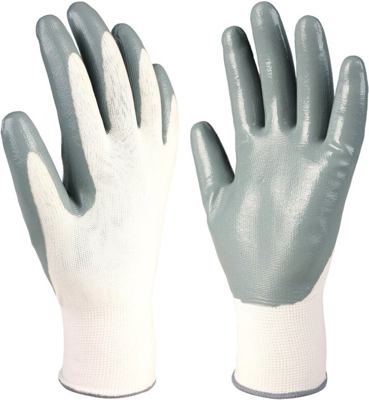 Polyesterhandschuhe mit Nitrilhandfläche (Größe 8) weiß und grau