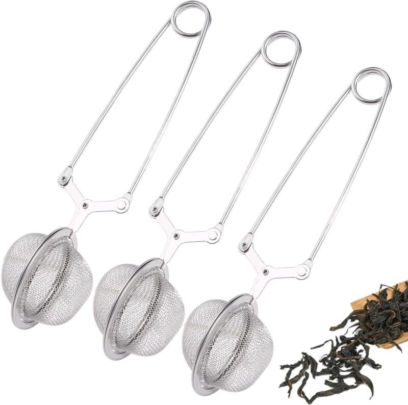 Teezange aus Silberkugeln, 4,5 cm Durchmesser, drei feinmaschige Siebzangen zum Handhaben von losem Tee und Gewürzen.