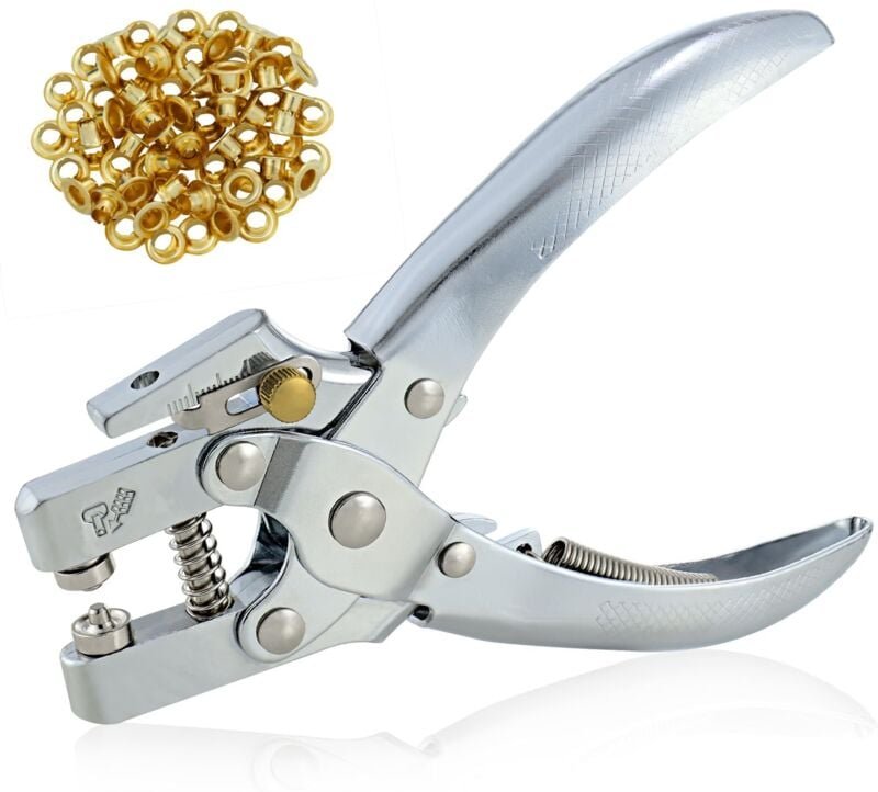 Ösenzange mit goldenen Ösen, 5-mm-Lochzange für Gürtel, Leder und Bastelarbeiten