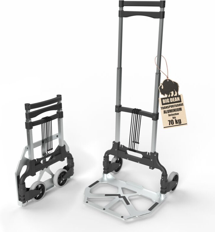 Stabile Aluminium Transportkarre klappbar langer 110cm Teleskop-Griff belastbar bis 70kg - Sackkarre klappbar - Anti-Rut...
