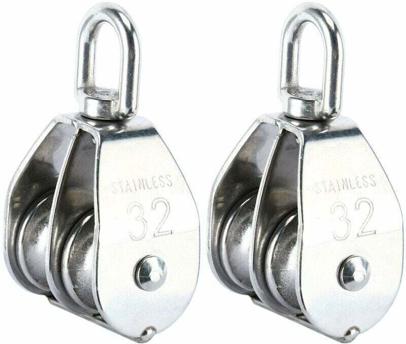 Rotational - 2 Stück 304 Edelstahl-Doppelflaschenzüge, Drehhaken, Kran, Doppelflaschenzug, Rollenbeladung (M32)