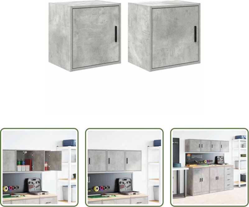 vidaXL Wandschrank - Garagen-Wandschränke 2 Stk. Betongrau Holzwerkstoff