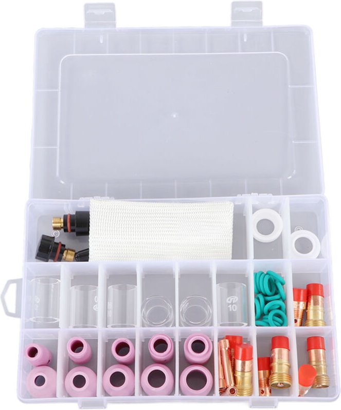 Eosnow 56pcs TIG Schweißfackelzubehör Kit Keramikdüse Glasbechhalterausrüstung für WP17 18 26 Waffe