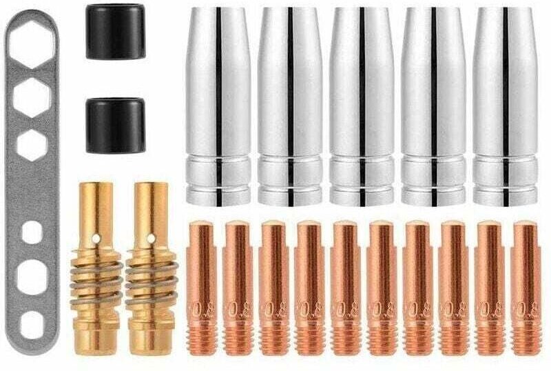 Packung mit 20 Kontakteinsätzen für MIG/MAG 15AK M6 0, XU, 8 x 25 mm Schweißschienen (10 x Kontakt, 5 x Schiene, 2 x Ste...