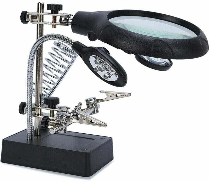 2,5-fache, 7,5-fache und 10-fache Vergrößerungsgläser mit Ständer, 5 LED-Leuchten, Multifunktions-Lötkolben, dritte Hand...