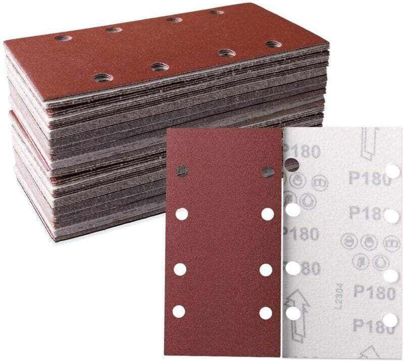 Lot De 50 Feuilles Abrasives 93x185 Mm Auto-Agrippant 8 Trous 180 Grains Pour Polissage Et Rouille