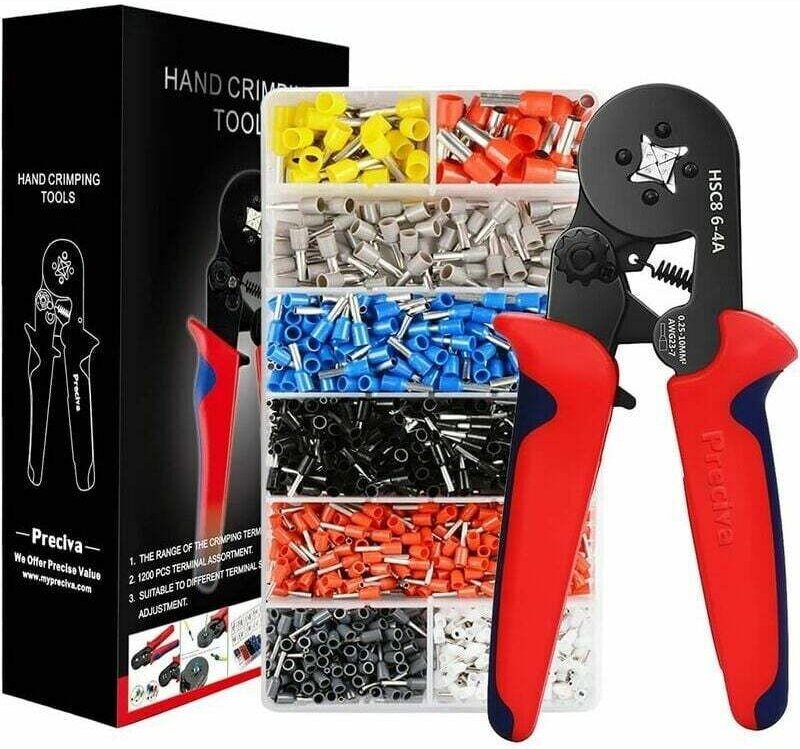 Crimpzange mit 1200 isolierten Crimp-Anschlussklemmen von 0,25 mm² bis 10 mm², ideal für Elektriker, mit praktischem Wer...