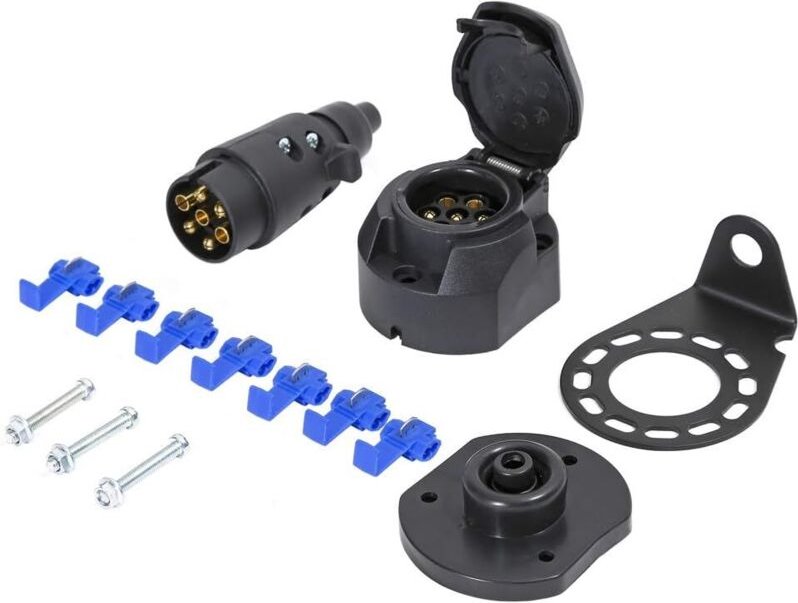 Anhängerstecker- und 7-polige Buchse sowie Montagehalterung aus Metall, wasserdichter 12-V-Anhängerstecker (männlich/wei...