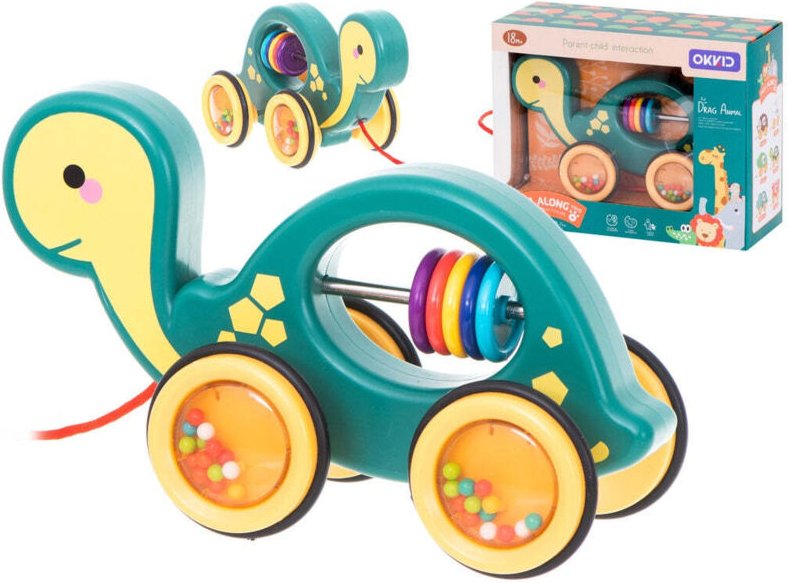 Holzrassel an einer schnur mobile schildkrote