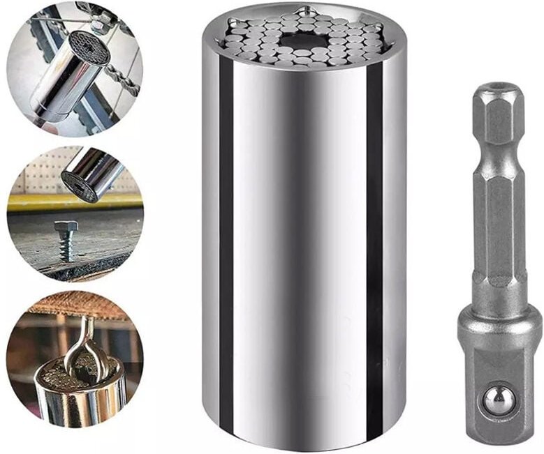 Universeller Ratschenschlüsselsatz – Kompatibel mit Standard-Steckschlüsseln mit Multifunktions-Ratschenschlüssel – Bohr...