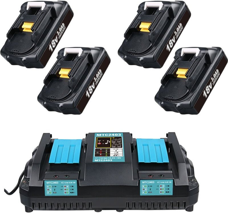 Pdstation - 4er-Pack 3,0 Ah BL1850B-Akku und 3,5 a DC18RD-Ladegerät für Makita 18 v lxt BL1850 BL1840b BL1830 BL1815 BL1...