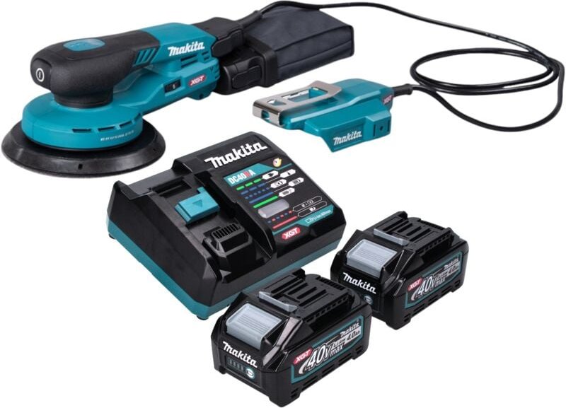 Makita BO 004 CGM201 Akku Exzenterschleifer 40 V max. 150 mm 3,0 mm Hub Brushless + 2x Akku 4,0 Ah + Ladegerät