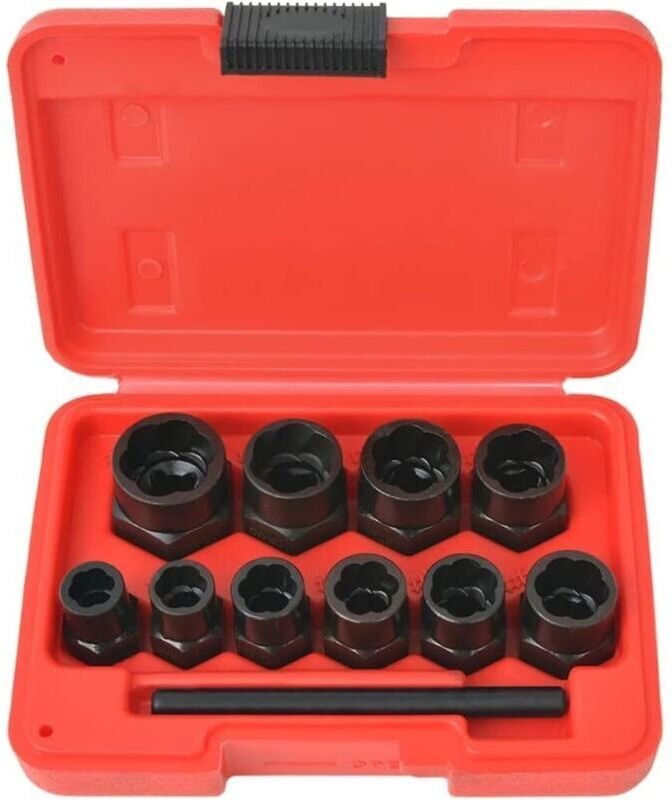 Satz mit 11 Schrauben- und Mutternausdrehern von 9 bis 19 mm mit Aufbewahrungskoffer, Werkzeug für Mechaniker