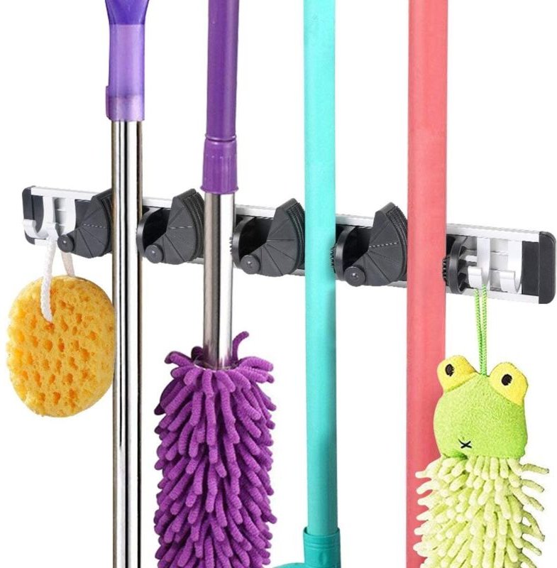 Neuer multifunktionaler Wandbesenhalter, Mopphakenleiste mit 4 verstellbaren Haken, platzsparender Werkzeugorganizer zur...