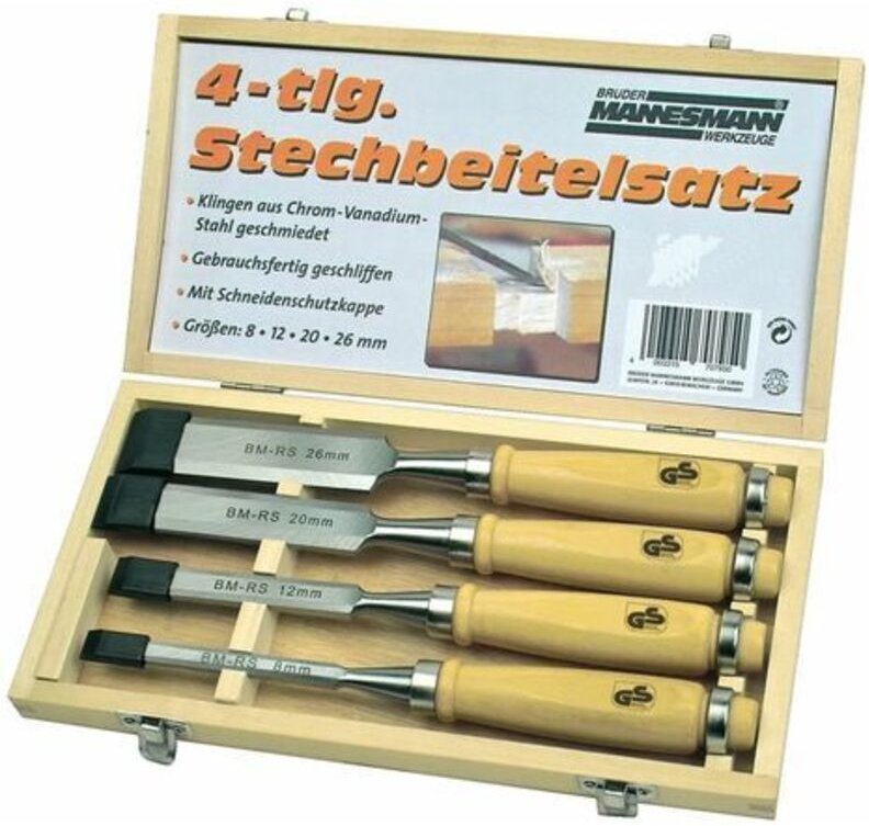 Brüder Mannesmann - Stechbeitelsatz, in Holzkassette, 4-teilig M66104 M66104