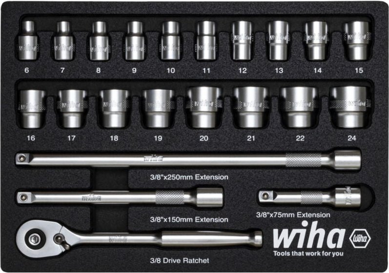Ratschenschlüssel Set 3/8' 22-tlg inkl. Schaumeinlage i Chrom-Vanadium-Stahl Werkzeug für Montage & Installation (44708)...