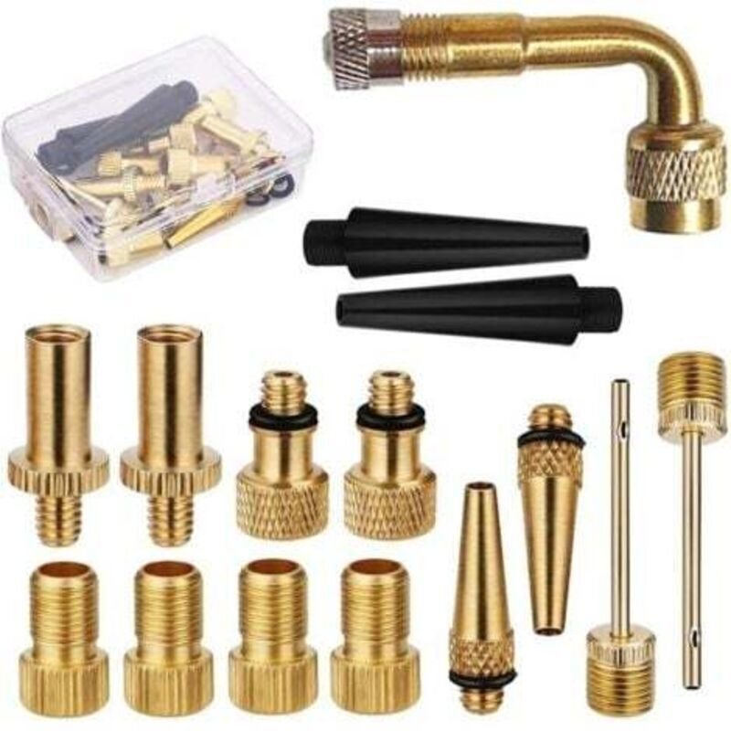 Fahrradventil-Adapterset, 15-teilig, Reduzierstücke, Reifenaufblasadapterset, Ballpumpennadel, universell