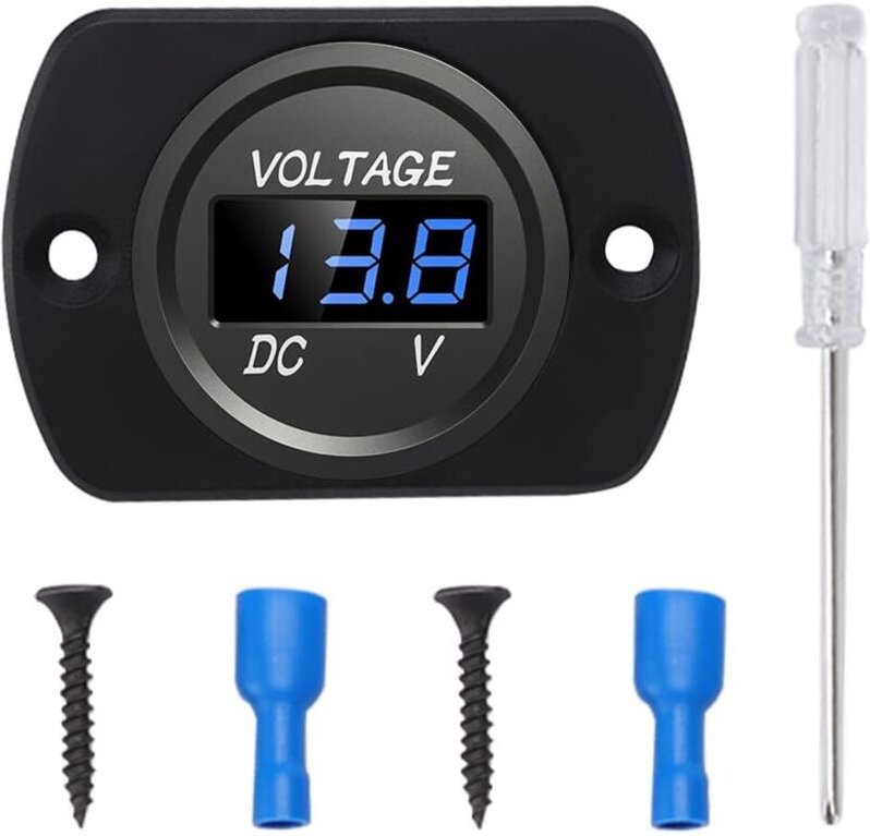 Thumbnail - 12 V 24 V wasserdichte Auto-Voltmeter mit LED-Anzeige und Montageplatte, rundes Spannungsmessgerät mit Klemmen, Mini-LED...